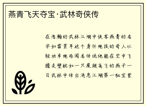 燕青飞天夺宝·武林奇侠传
